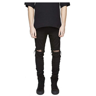 Quần Skinny Jeans Đen YOBA Vải Co Giãn,Có Zipper,Trơn và Rách Gối Đủ Loại