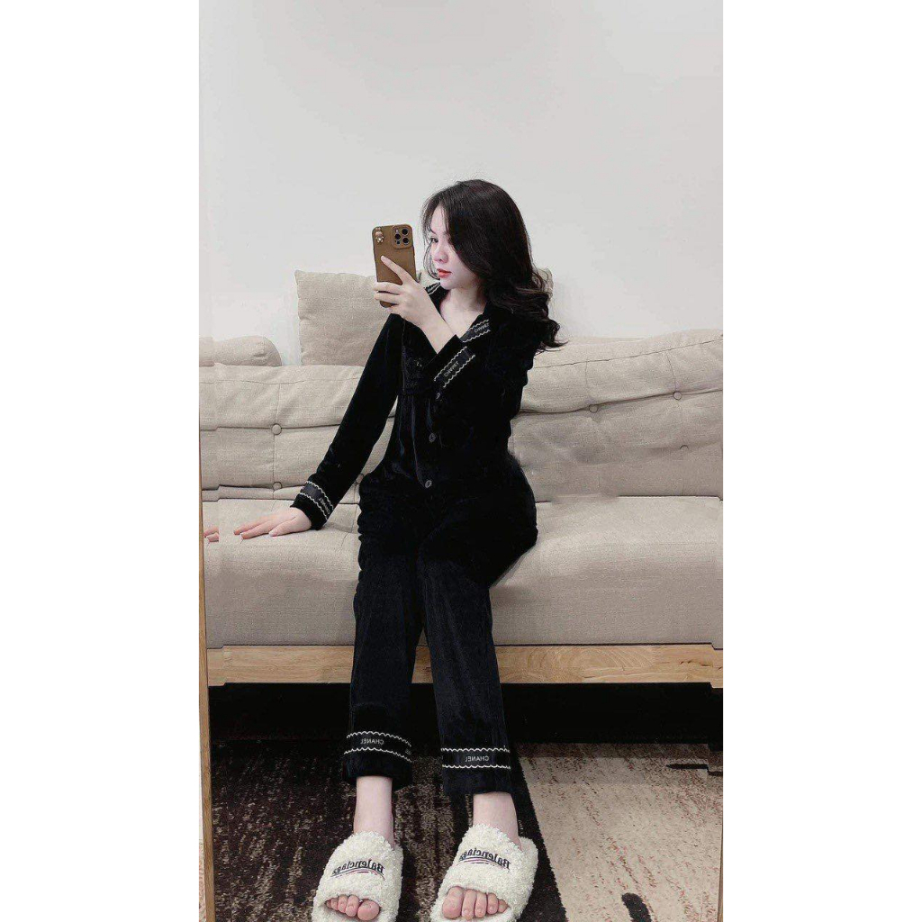 SET PIJAMA NHUNG VIỀN CHỮ CHÀ NEO HÀNG QC