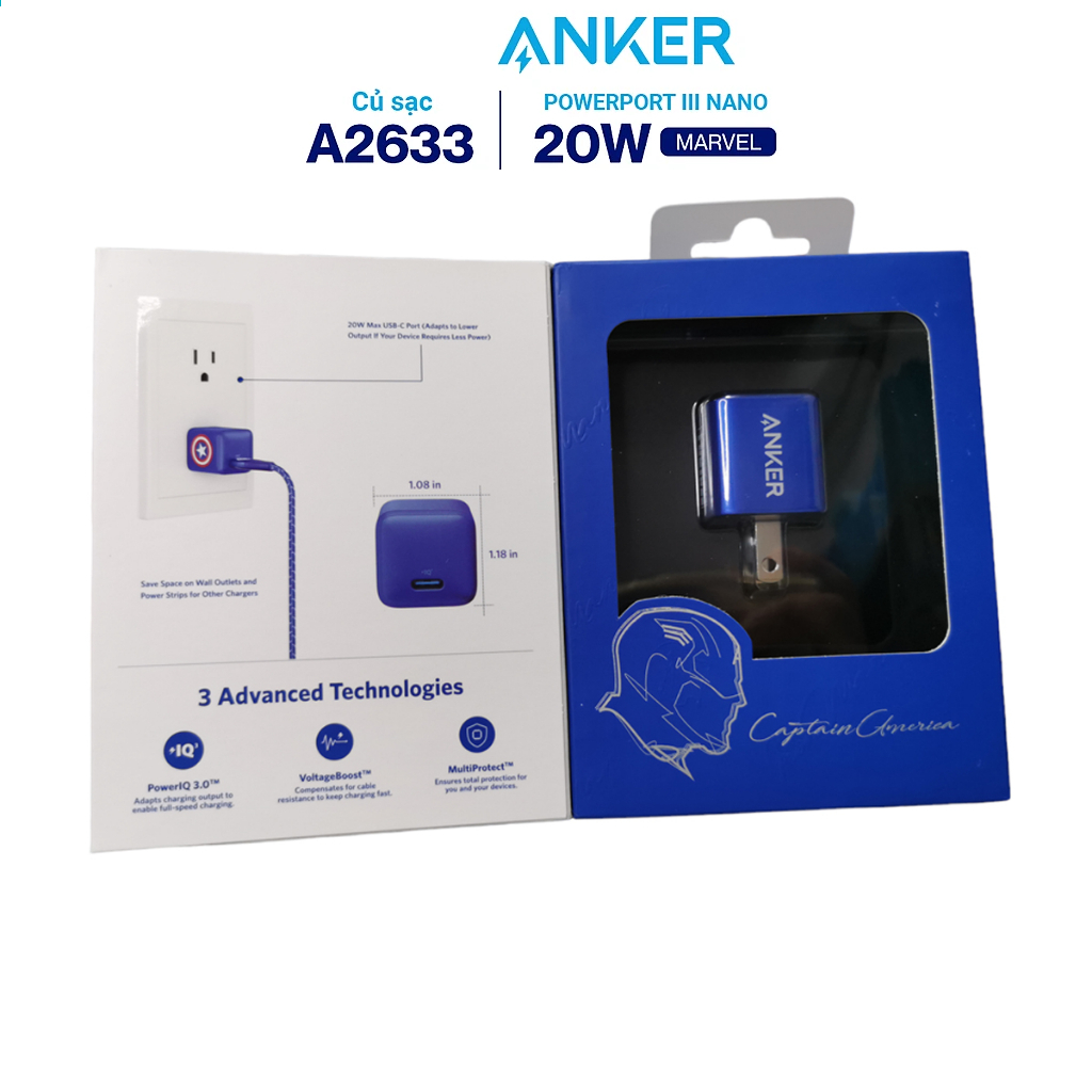 Sạc ANKER PowerPort III Nano 20W Phiên Bản Marvel Giới Hạn - ANKER A2633 - Hàng Chính Hãng