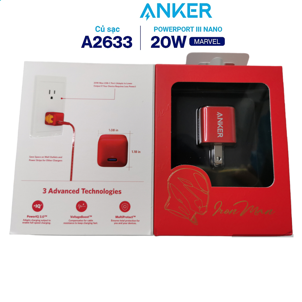 Sạc ANKER PowerPort III Nano 20W Phiên Bản Marvel Giới Hạn - ANKER A2633 - Hàng Chính Hãng