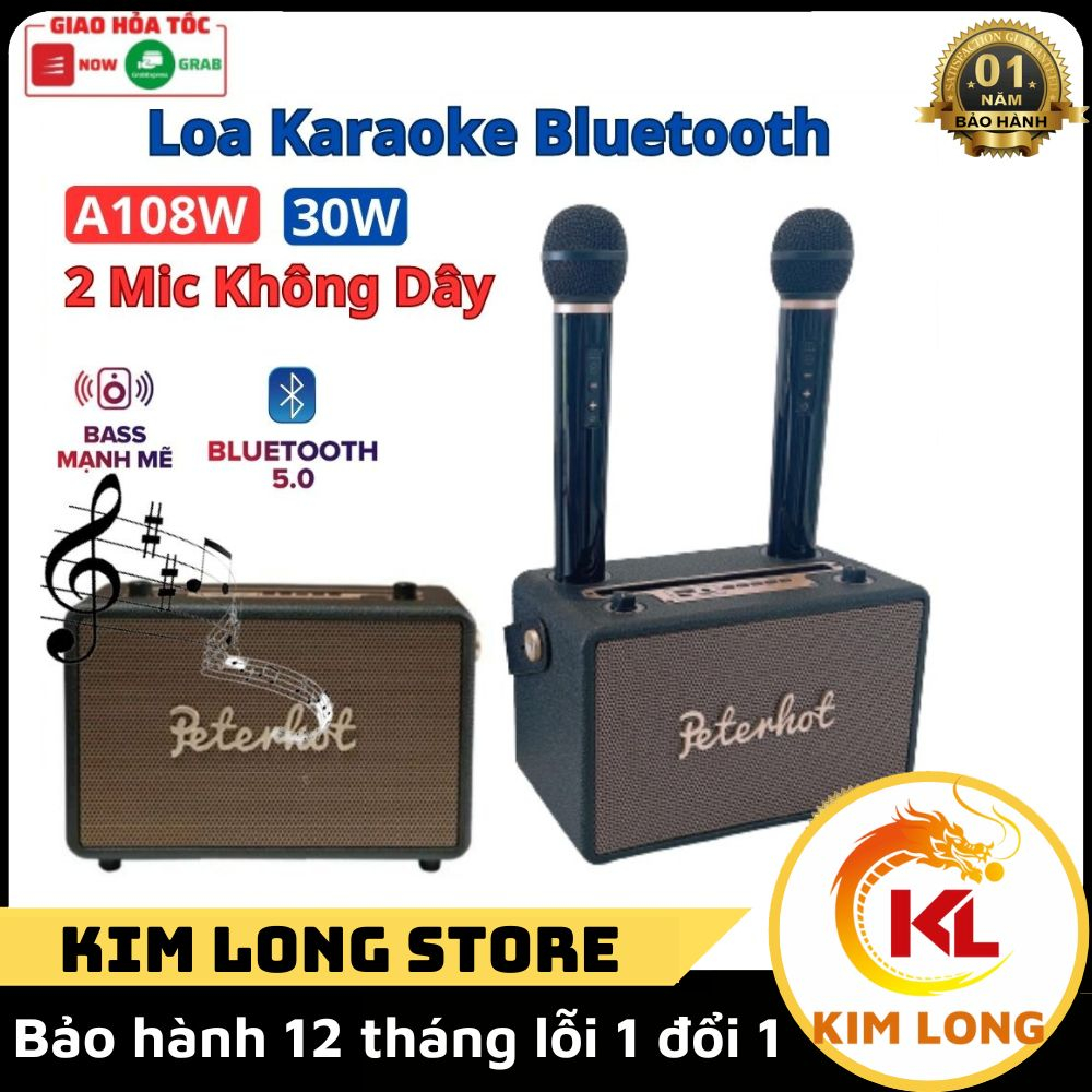 Loa Bluetooth Peterhot A106W, Loa Karaoke Không Dây Kèm Mic Hát Cực Hay, Bản Cao Cấp Nhất, Bass Cực Mạnh 2 MIC