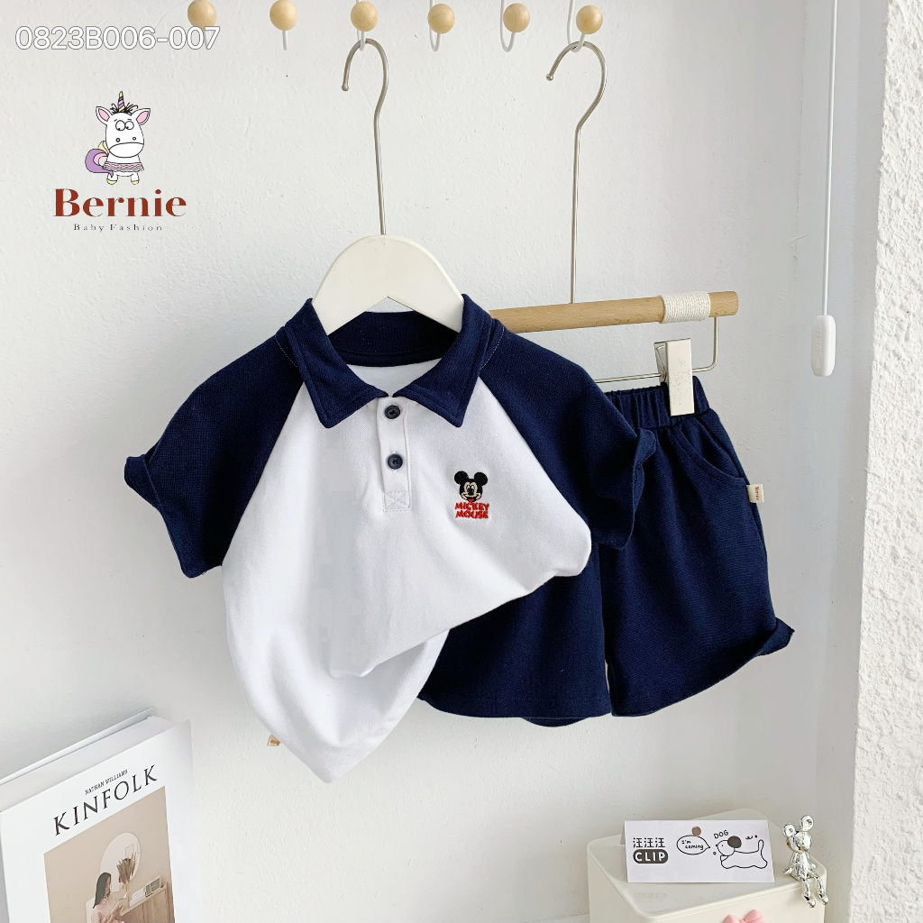 Bộ polo cá sấu thêu nổi thiết kế đôi cho bé trai bé gái, set bộ cộc tay cổ đức unisex cho bé Bernie