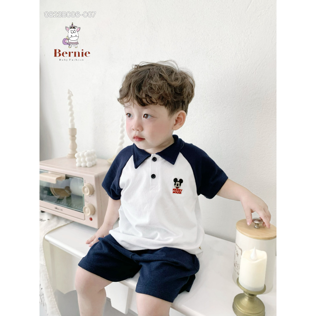 Bộ polo cá sấu thêu nổi thiết kế đôi cho bé trai bé gái, set bộ cộc tay cổ đức unisex cho bé Bernie