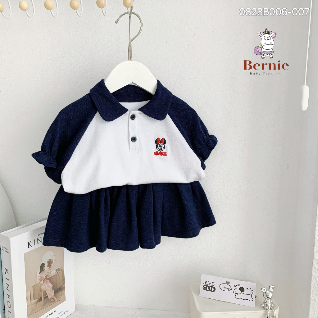 Bộ polo cá sấu thêu nổi thiết kế đôi cho bé trai bé gái, set bộ cộc tay cổ đức unisex cho bé Bernie