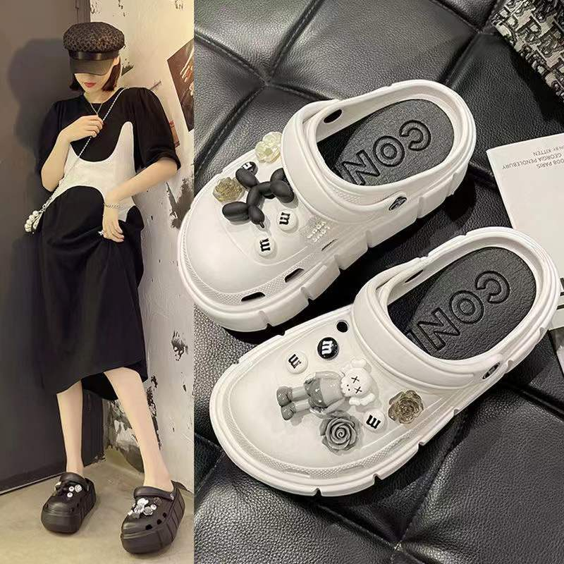 Dép Cross Nữ Đế Cao Bearbrick , dép sục nữ nam duet hàn quốc đế 6cm siêu nhẹ kèm Sticker dễ thương