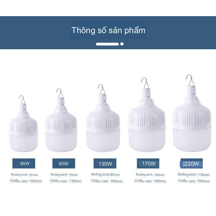 Bóng Đèn Tích Điện Chiếu Sáng Trong Nhà, Ngoài Trời Không Cần Dây 220W- TẶNG KÈM 1 MÓC TREO VÀ CÁP SẠC USB