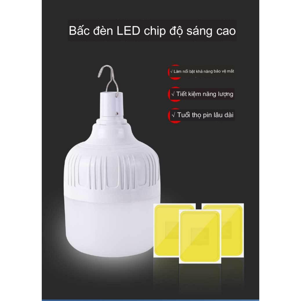 Bóng Đèn Tích Điện Chiếu Sáng Trong Nhà, Ngoài Trời Không Cần Dây 220W- TẶNG KÈM 1 MÓC TREO VÀ CÁP SẠC USB