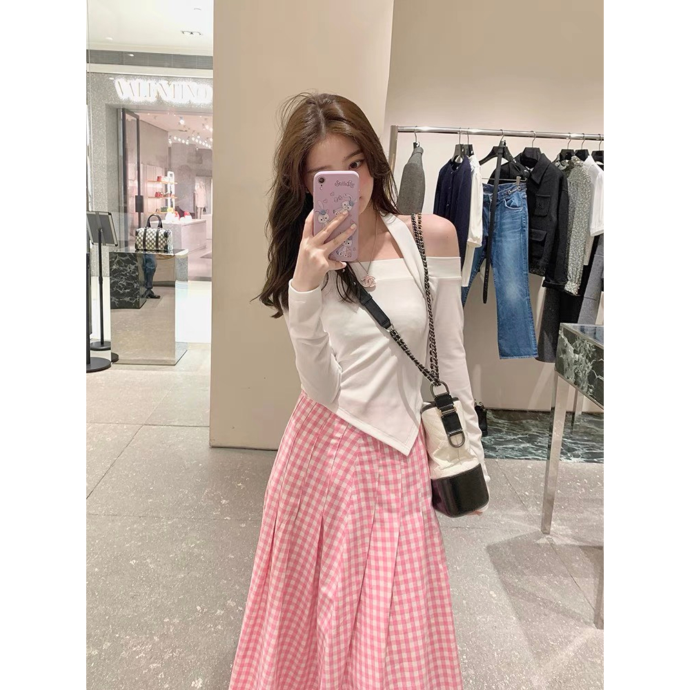 Áo Trễ Vai Dài Tay Phối Dây Yếm Quyến Rũ, Áo Kiểu Nữ Hở Vai Dáng Ôm Chất Cotton Co Dãn M094