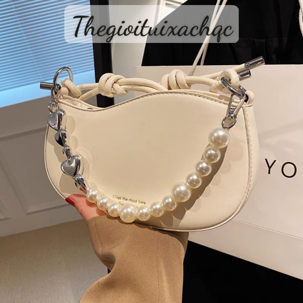 Túi xách nữ kép nách đeo chéo dang lượn sóng dây ngọc trái tim thegioituixachqc