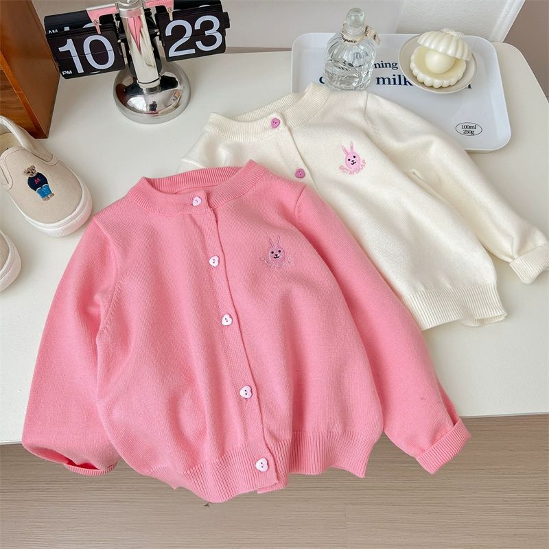 Áo len cardigan hoạ tiết thỏ đáng yêu cài cúc giữa cho bé gái 2-9 tuổi