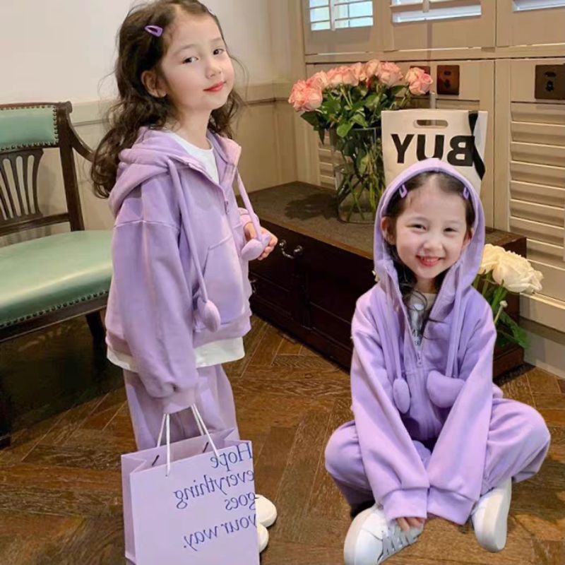 Bộ hoodie nỉ ấm phong cách Hàn Quốc cho bé gái 2-10 tuổi
