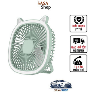 Quạt tích điện treo tường desktop fan quạt tích điện mini để bàn có đèn chiếu sáng, sạc cổng usb, nhựa cao cấp