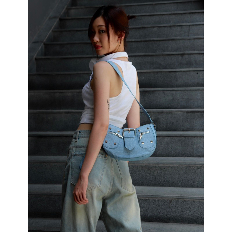 TÚI XÁCH KẸP NÁCH DENIM ĐỨNG FORM - PHONG CÁCH HÀN QUỐC/ Y2K GOTHIC