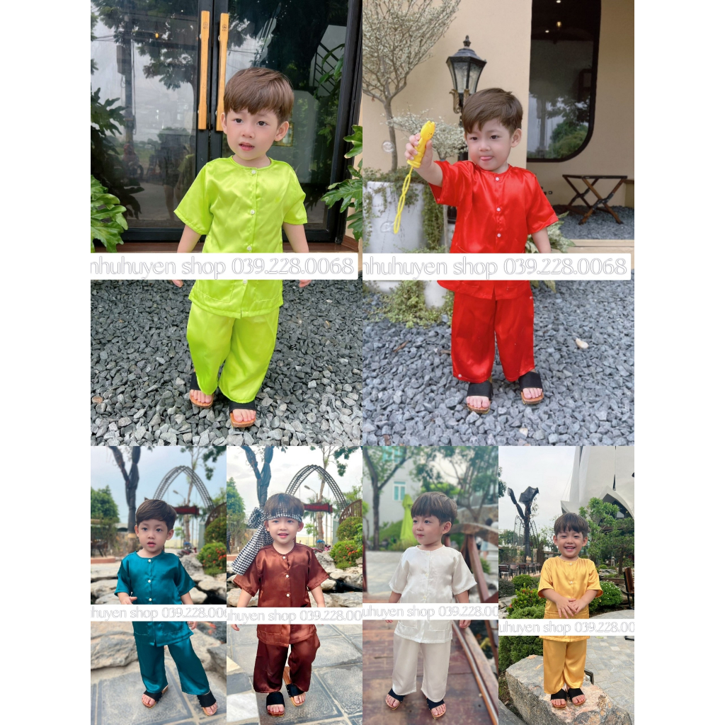 Bà ba lụa cho bé trai, bé gái bộ quần áo cho bé đi chơi, set đồ đi chơi Lễ Hội cho bé