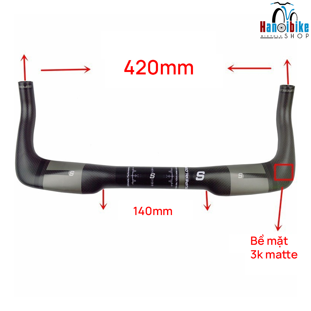 Ghi đông sừng trâu và tay nghỉ carbon superlogic sử dụng cho xe đạp Fixed Gear, Road