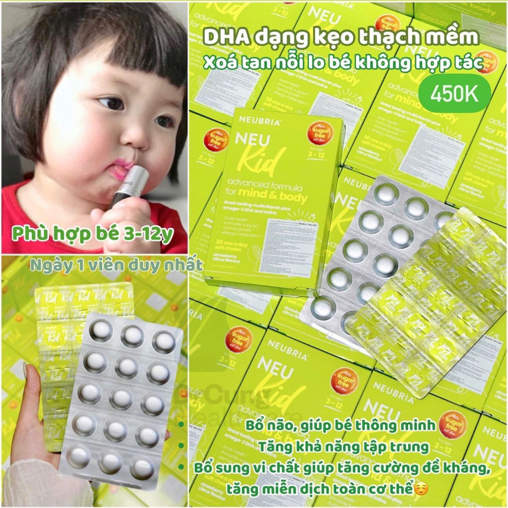 Vitamin tổng hợp cho bé Neubria Neu Kid Multivitamin With Omega-3 của Anh Quốc (3 -12 tuổi) hộp 30 viên