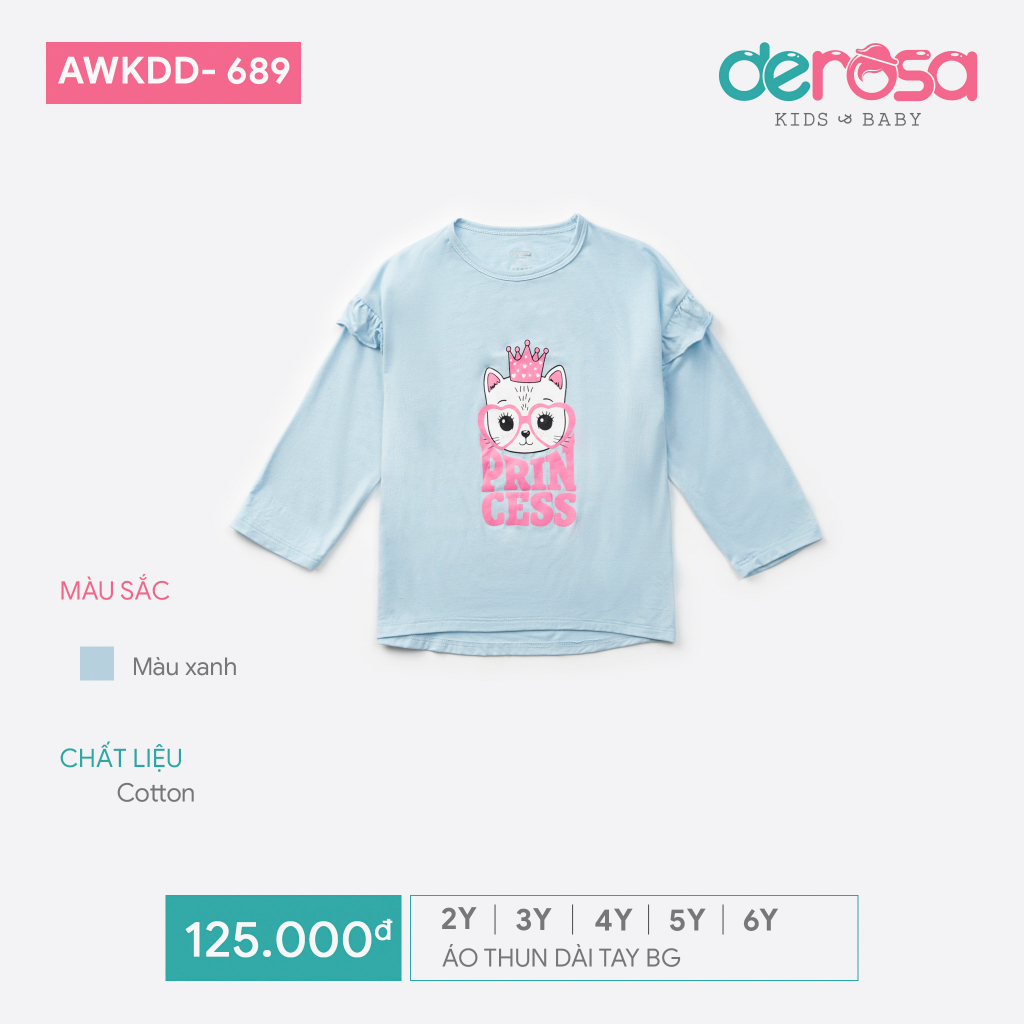 Áo thu đông dài tay cho bé gái (2 - 6 tuổi) DEROSA KIDS AWKD689A