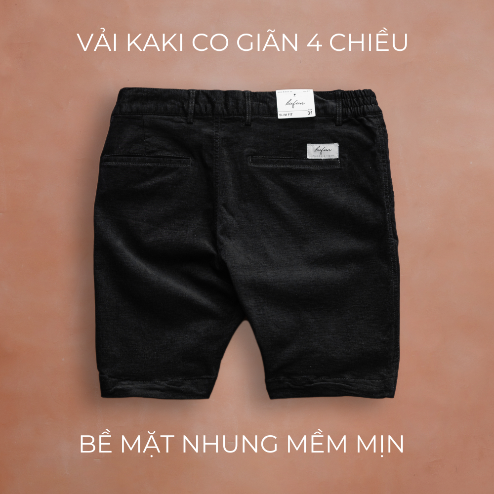 Quần sooc kaki nhung BUFUN vải Kaki co giãn thoải mái, form Slim màu đen
