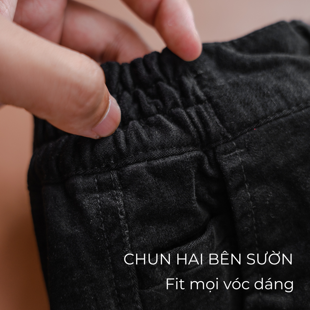Quần sooc kaki nhung BUFUN vải Kaki co giãn thoải mái, form Slim màu đen