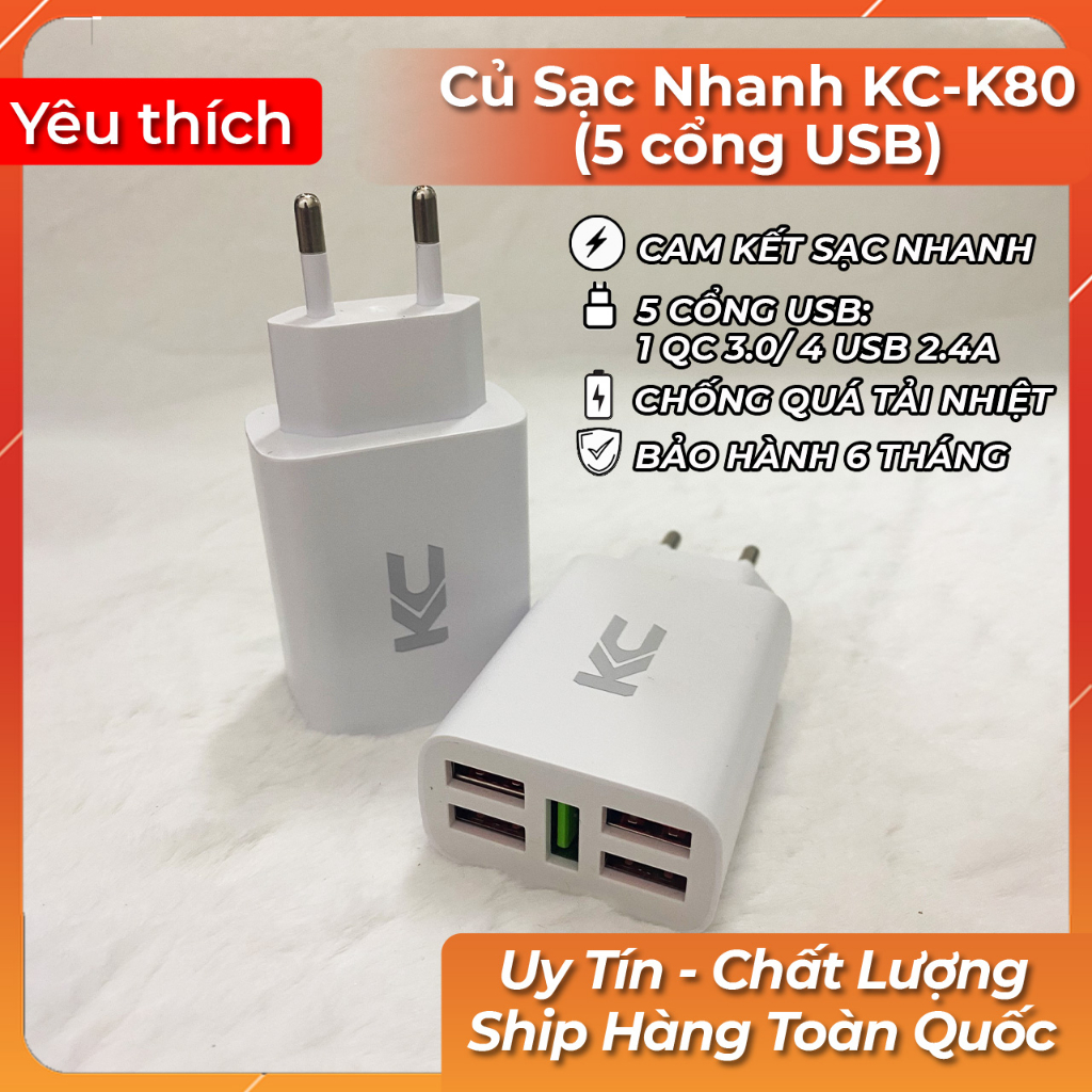 Củ Sạc Nhanh KC-K80 (5 Cổng USB)