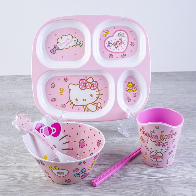 Bộ bát đĩa khay ăn dặm cho bé Hello Kitty ảnh thật