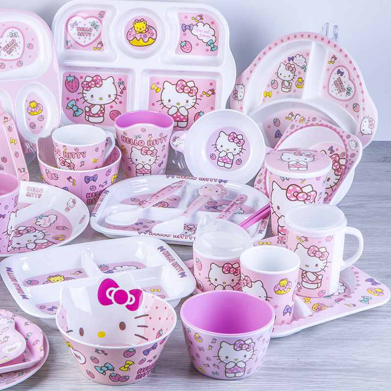 Bộ bát đĩa khay ăn dặm cho bé Hello Kitty ảnh thật