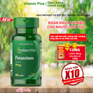 Viên uống Hạn chế hoa mắt, chóng mặt, choáng váng đầu bổ sung Kali Puritan's Pride Potassium 99mg 100 viên