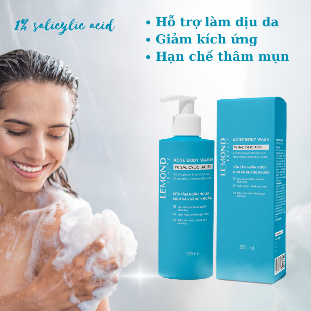 Sữa Tắm Sạch Mụn Lưng Giảm Thâm Mụn ALFASEPT Lemond Acne Body Wash 250ml Chiết Xuất Khổ Qua Ngừa Mụn, Dưỡng Ẩm Da