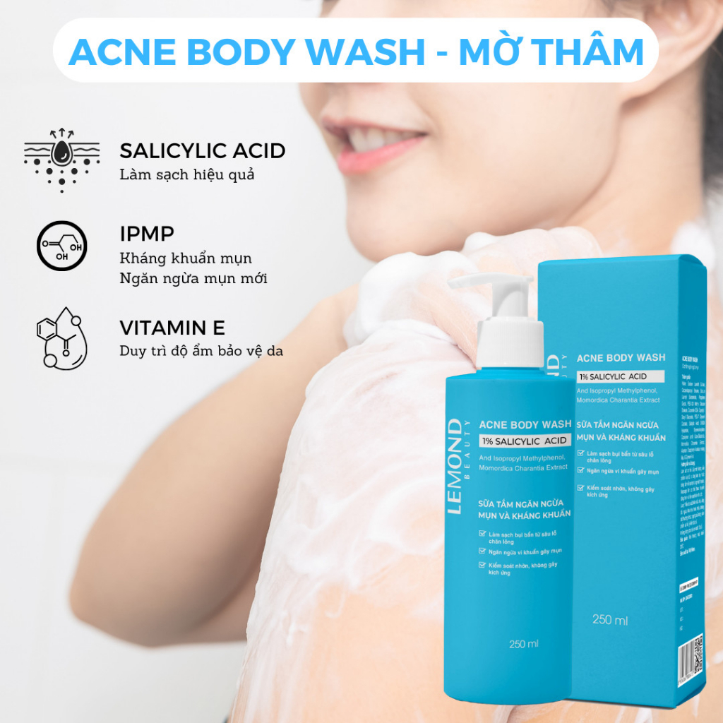 Sữa Tắm Sạch Mụn Lưng Giảm Thâm Mụn ALFASEPT Lemond Acne Body Wash 250ml Chiết Xuất Khổ Qua Ngừa Mụn, Dưỡng Ẩm Da