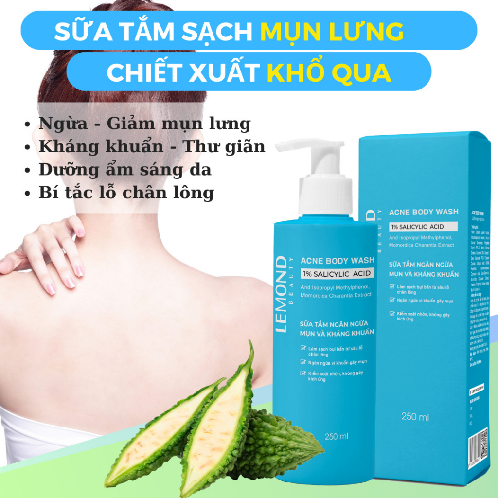 Sữa Tắm Sạch Mụn Lưng Giảm Thâm Mụn ALFASEPT Lemond Acne Body Wash 250ml Chiết Xuất Khổ Qua Ngừa Mụn, Dưỡng Ẩm Da