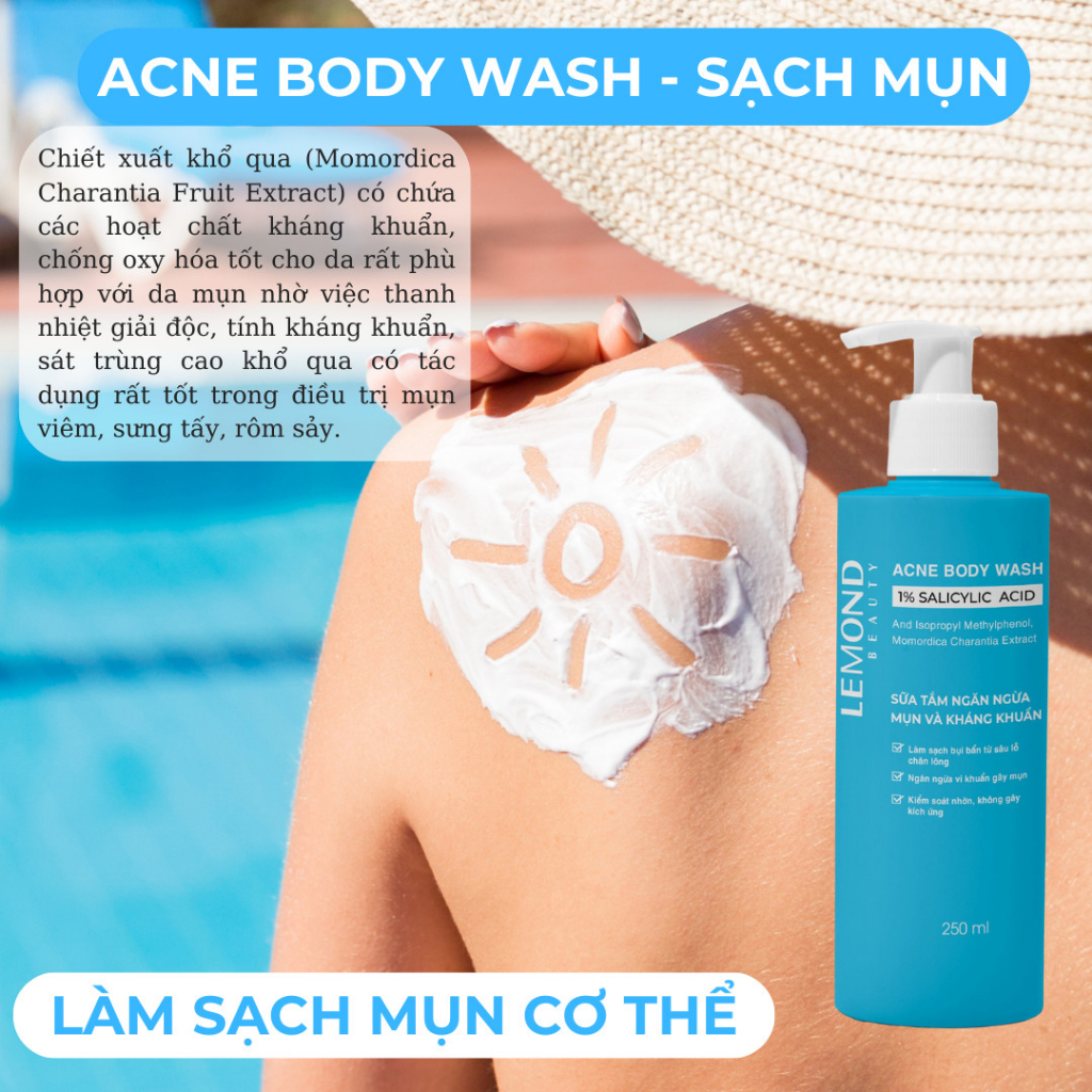 Sữa Tắm Sạch Mụn Lưng Giảm Thâm Mụn ALFASEPT Lemond Acne Body Wash 250ml Chiết Xuất Khổ Qua Ngừa Mụn, Dưỡng Ẩm Da