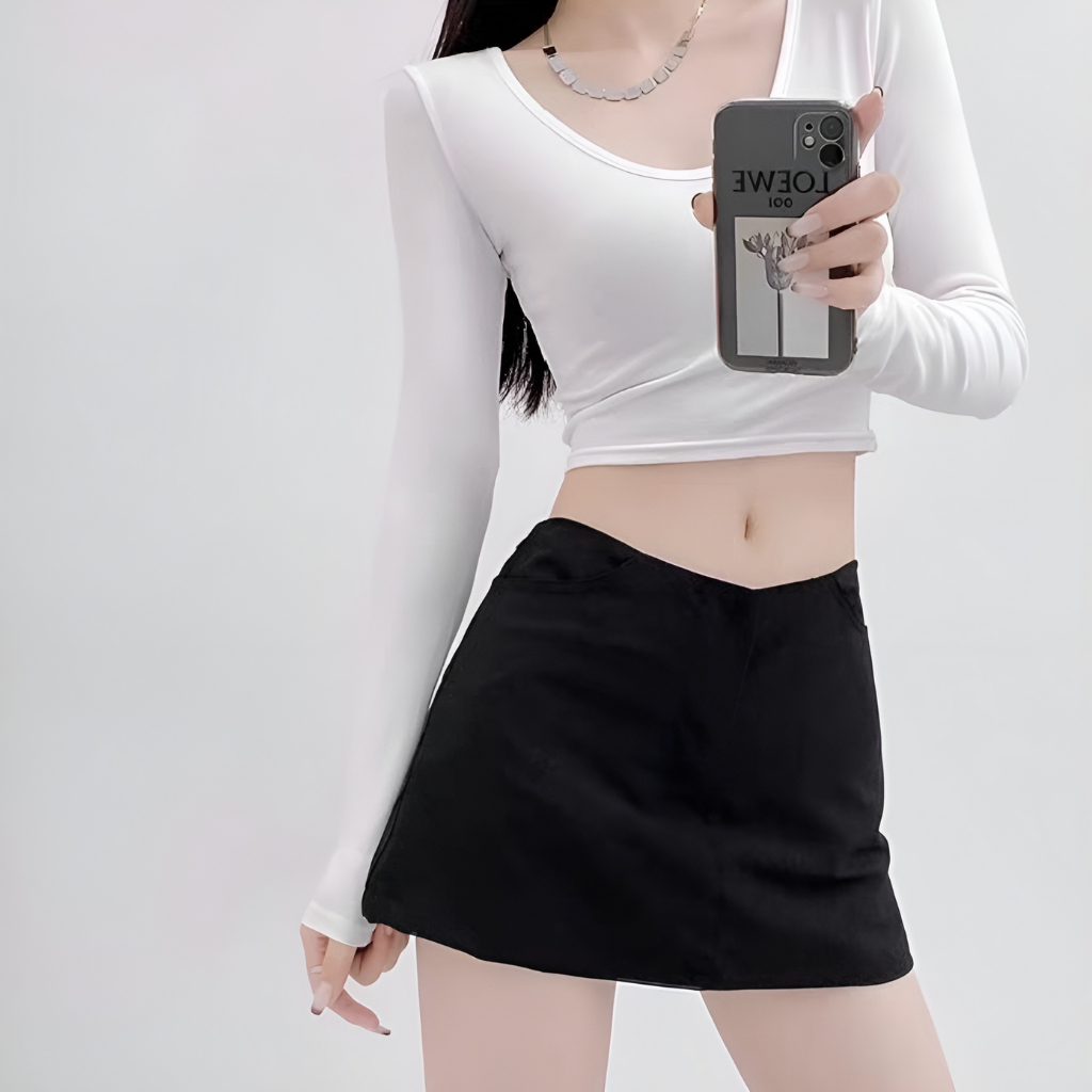 Chân váy Y2K kiểu cạp cao caro LALISA dáng ôm có lót quần, phong cách CV001