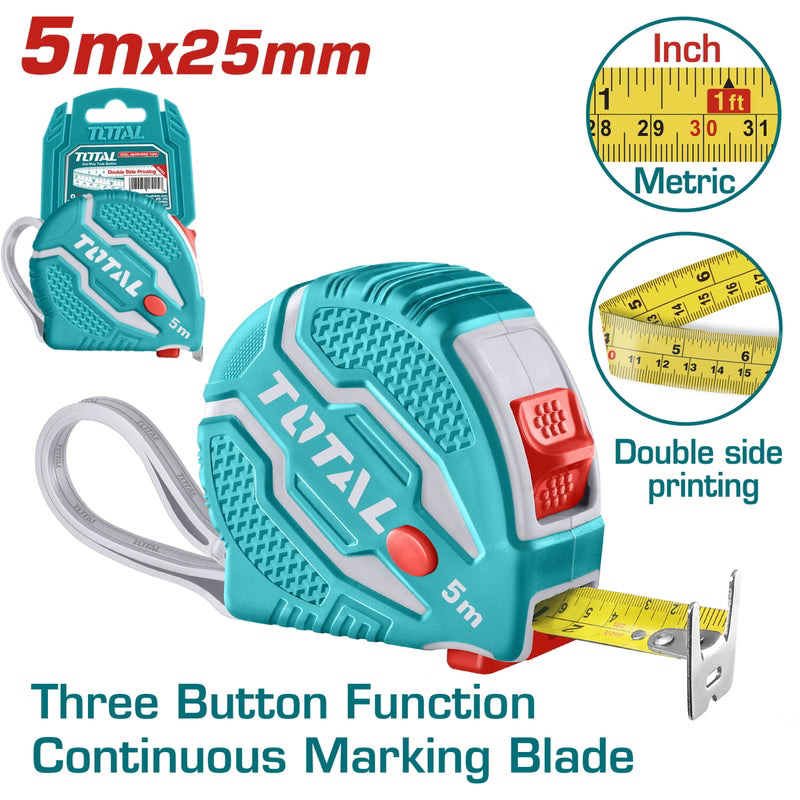 Thước kéo thép nền vàng  5mét x 25mm TOTAL TMT126052