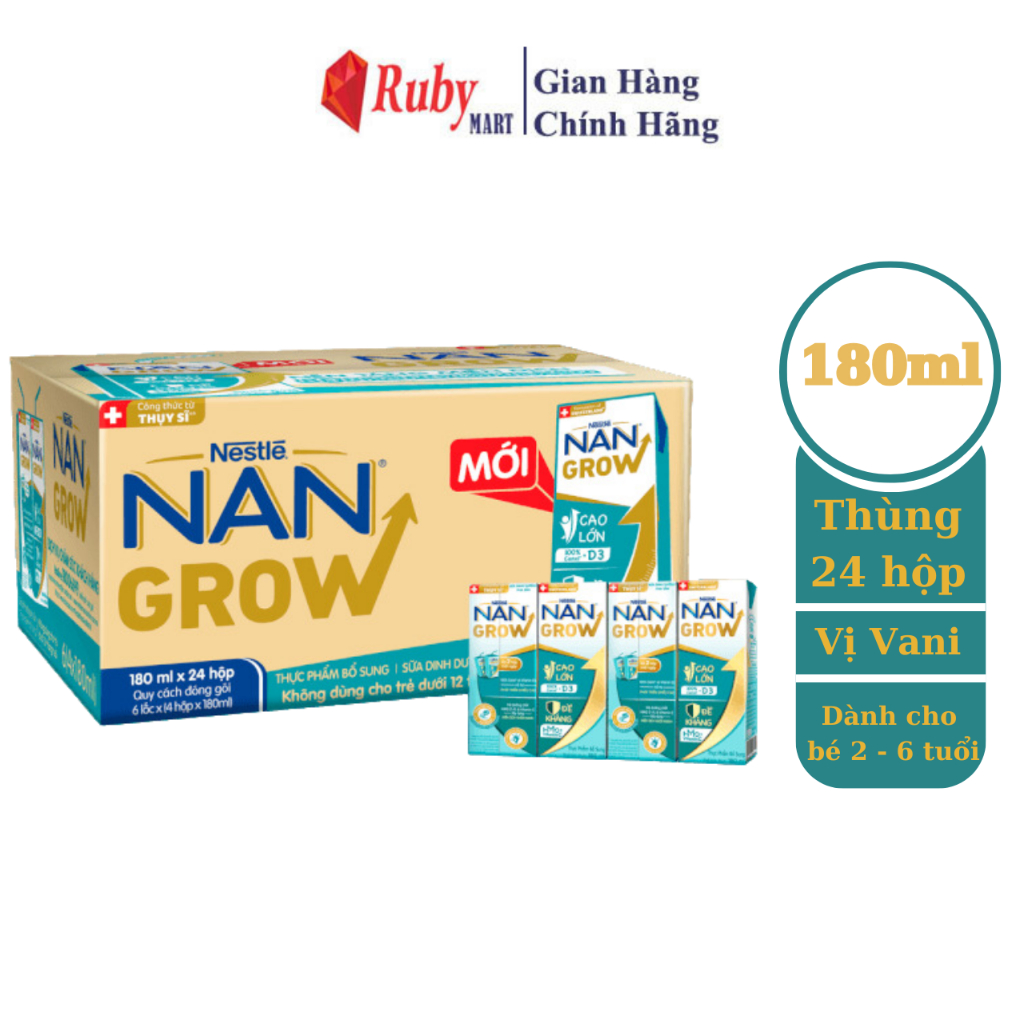 [Date T12/24] Thùng 24 Hộp Sữa Dinh Dưỡng Pha Sẵn Nestlé NAN GROW 6 (4x180ml)