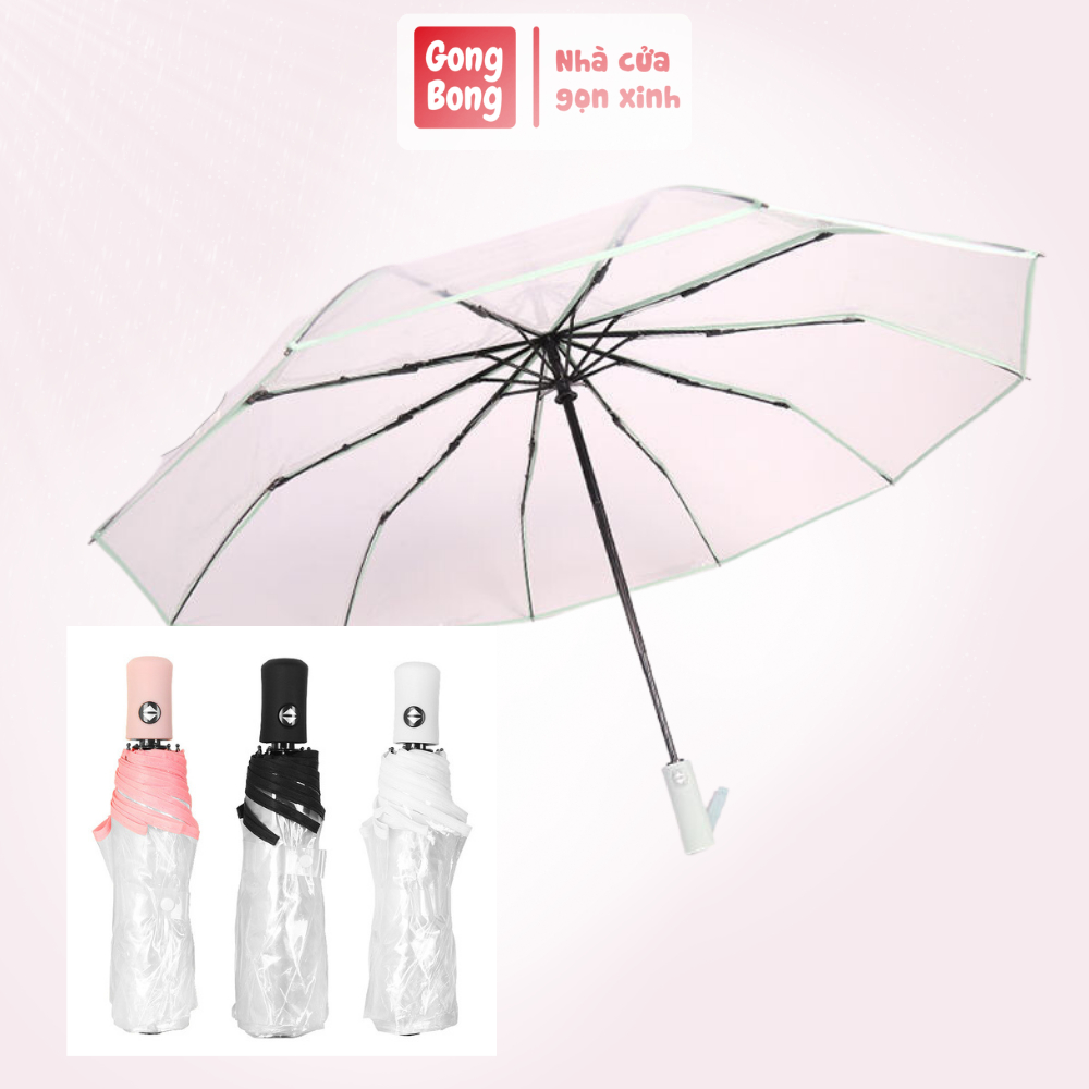 Dù che mưa chống thấm ô che mưa trong suốt gấp gọn tiện lợi tự động đóng mở ô chất liệu nhựa PEVA trong suốt bền bỉ