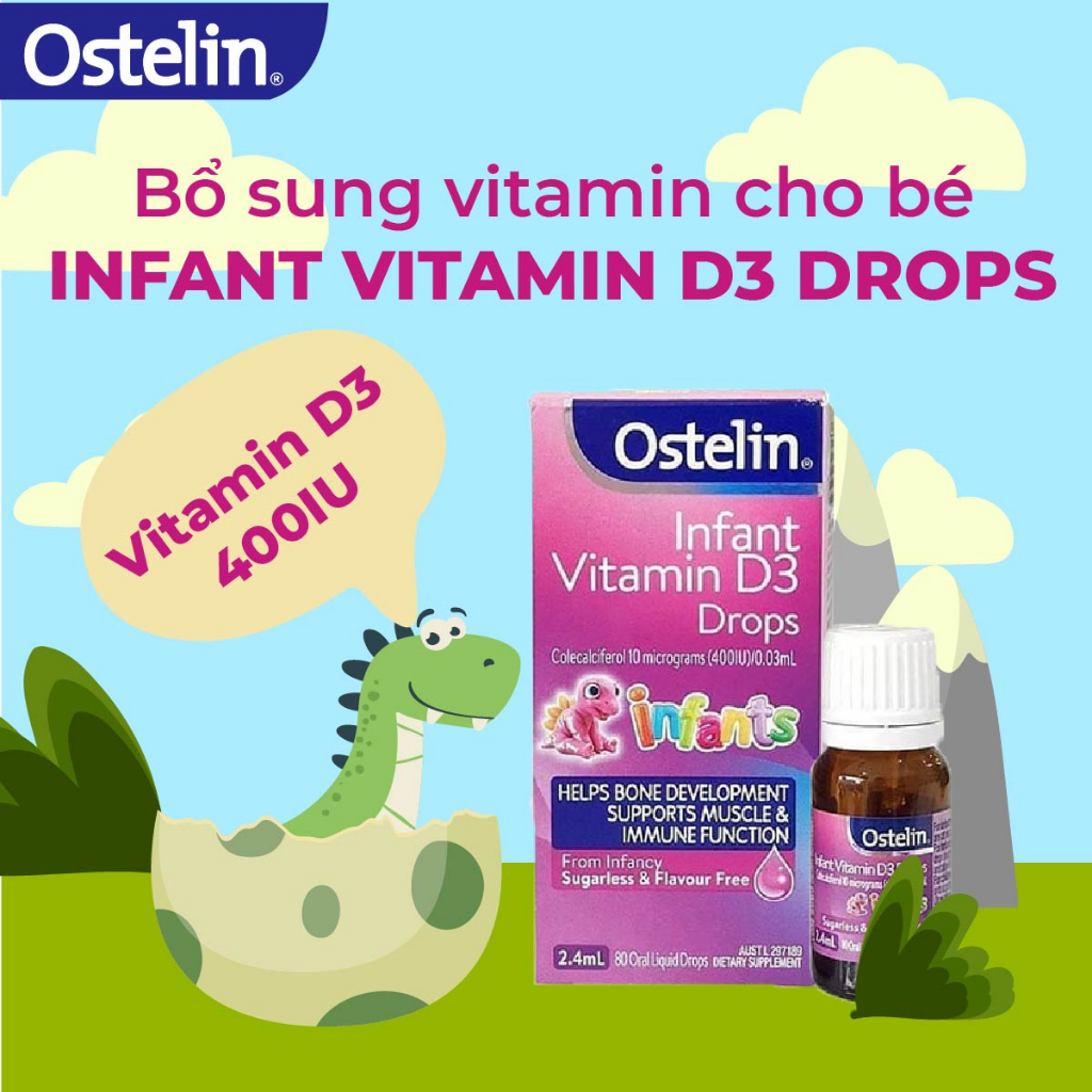 ( DATE 02/2025) Vitamin D3 400IU Ostelin Infant Kids Drop 2.4ml cho trẻ sơ sinh giúp tăng khả năng hấp thụ canxi