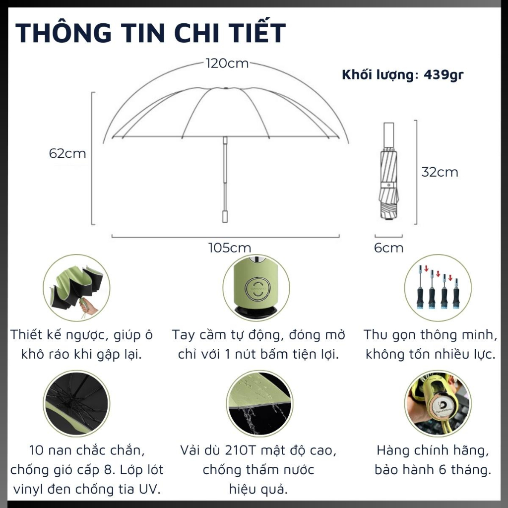 Ô/dù tự động DandiHome thế hệ mới 2023 cao cấp