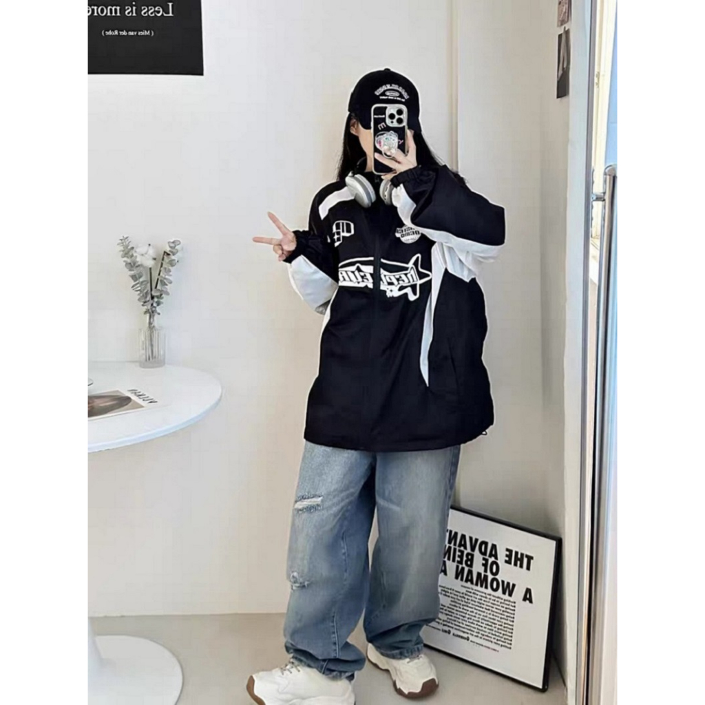 Áo Khoác Dù Nam Nữ Cổ Bẻ In Hình Trước Form Unisex - OLIVIA