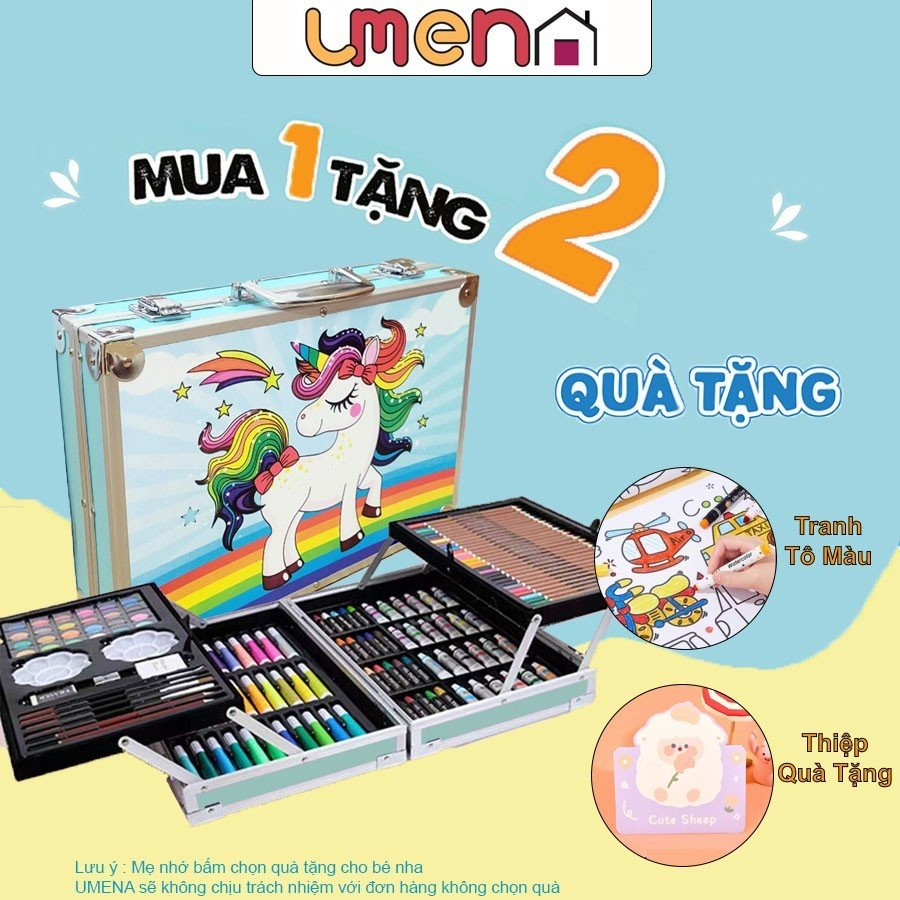 Hộp Màu 150 Chi Tiết - Bút Màu Cho Bé - Bộ Bút Màu, Phấn Màu, Màu Nước, Màu Chì Bộ Quà Tặng Sinh Nhật Cho Bé UMENA03