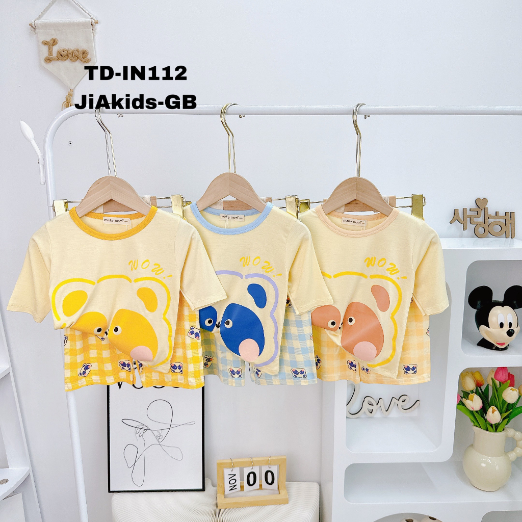 Bộ Tay Lỡ Quần Lỡ THUN LẠNH MINKY MOM Áo In Hình Quần Caro Cho Bé TD-IN112