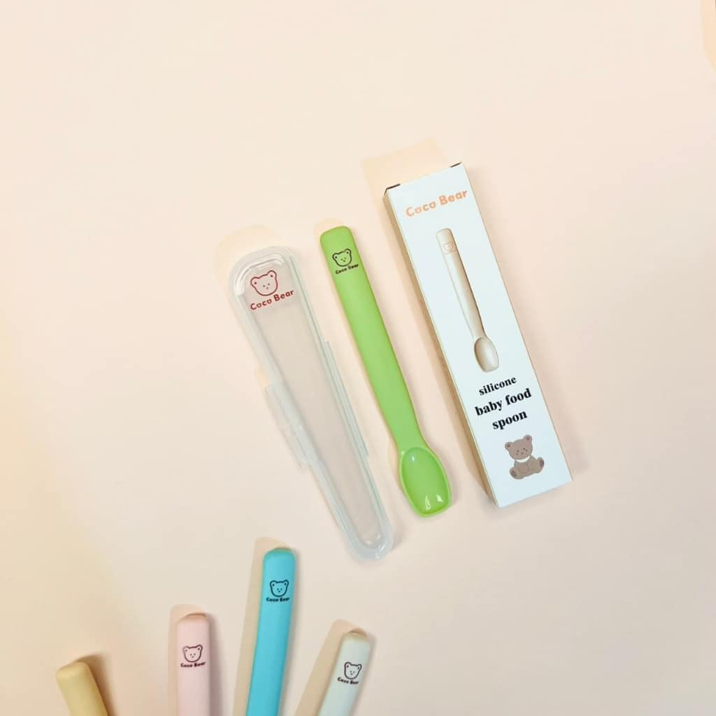 Thìa ăn dặm cho bé Cocobear phong cách Hàn Quốc, Thìa ăn dặm silicone cho bé từ 5m Lunakidsbaby