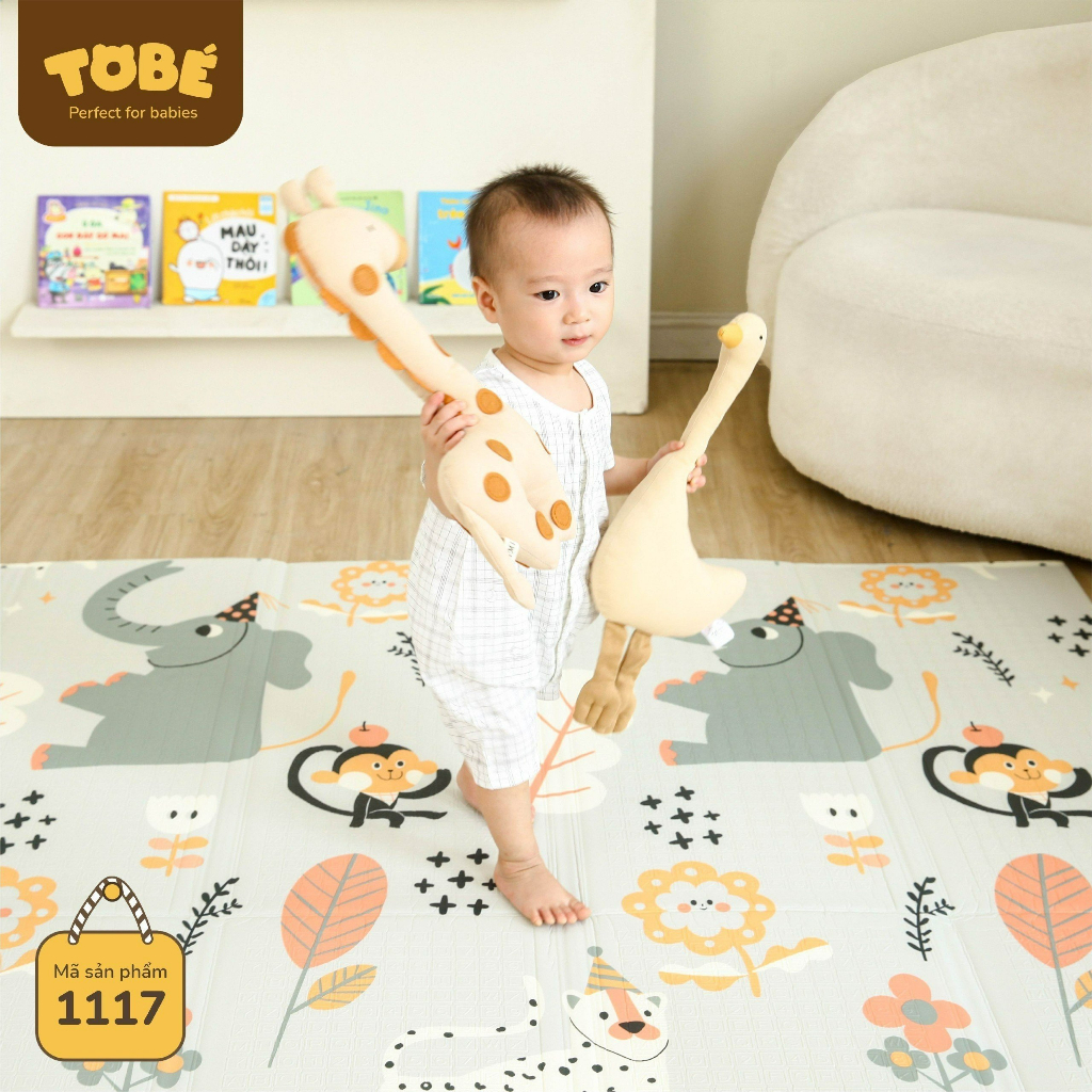Thảm chơi gấp gọn 2 mặt TOBÉ kích thước 180x200x1.5 cm chất liệu XPE phủ Silicone xốp nhẹ chống trượt Lunakidsbaby