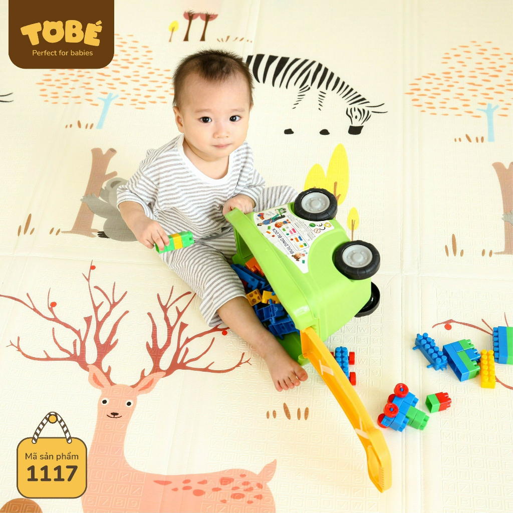 Thảm chơi gấp gọn 2 mặt TOBÉ kích thước 180x200x1.5 cm chất liệu XPE phủ Silicone xốp nhẹ chống trượt Lunakidsbaby