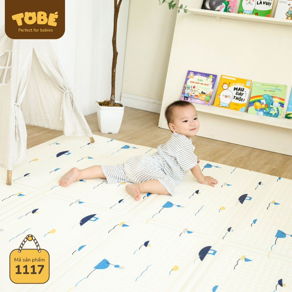 Thảm chơi gấp gọn 2 mặt TOBÉ kích thước 180x200x1.5 cm chất liệu XPE phủ Silicone xốp nhẹ chống trượt Lunakidsbaby