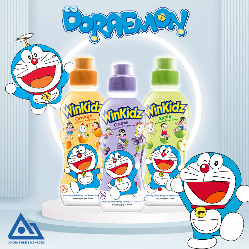 Nước trái cây Winkidz Doraemon 250 ml vị nho cam &amp; táo, nước ép trái cây tự nhiên cho bé An Gia Sweets Snacks
