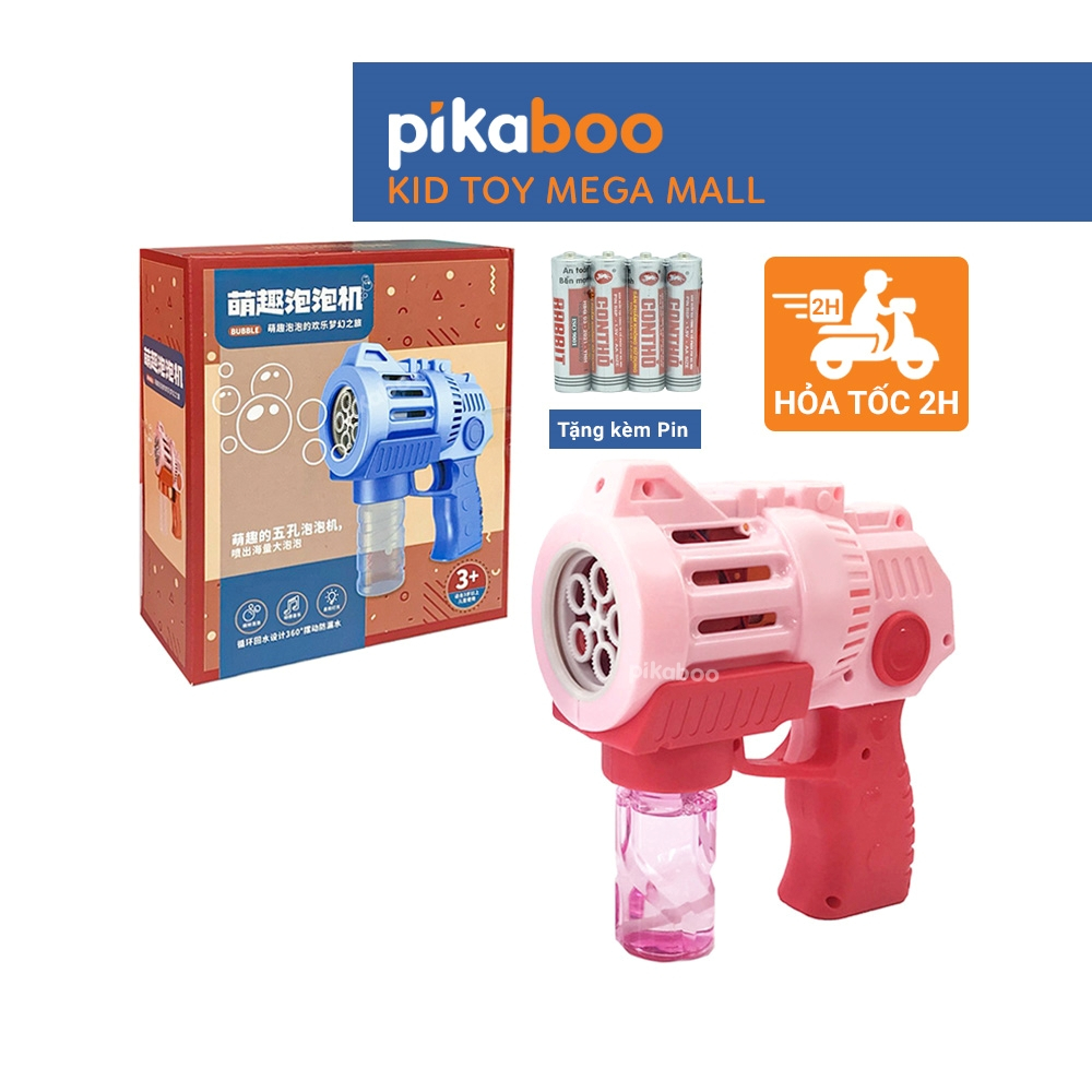 Đồ chơi máy bắn bong bóng xà phòng Pikaboo cho bé thiết kế 5 nòng cỡ bự làm từ nhựa an toàn