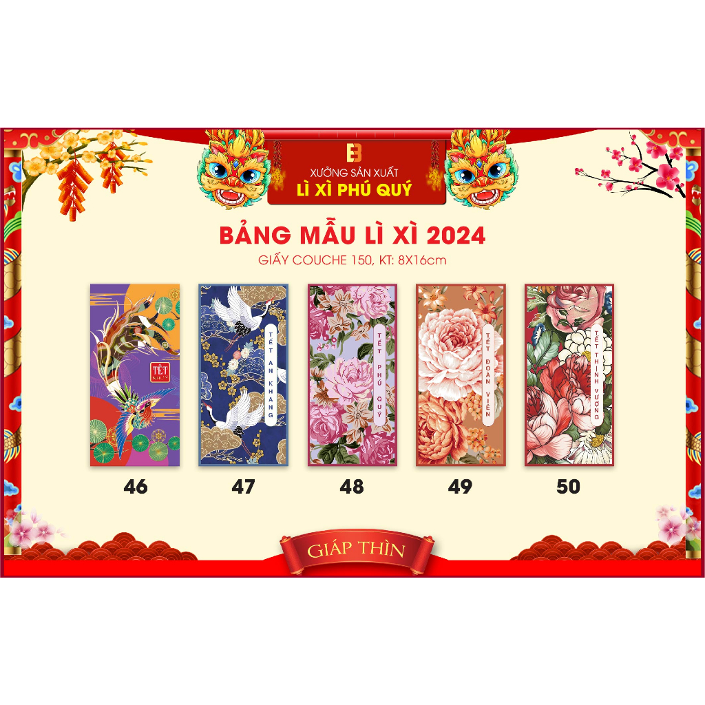 Combo 50 Phong bao Lì Xì chủ đề Hoa Tết