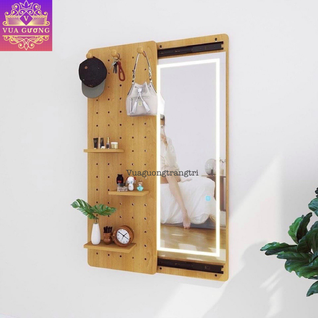 Gương cánh trượt thông minh chữ nhật led cảm ứng viền phun cát cao cấp  kích thước 95x140
