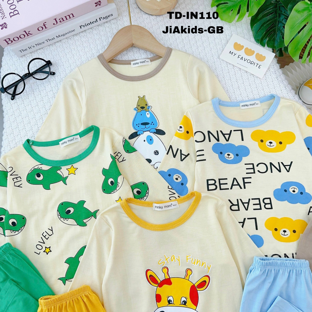 Bộ Tay Lỡ Quần Lỡ THUN LẠNH MINKY MOM In Hình Áo Dễ Thương Cho Bé Đi Học Đi Chơi TD-IN110