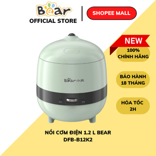 Nồi cơm điện mini 1.2l đa năng bear dfb b12k2, 200w, nấu cơm, cháo, canh cho 1 người, bh 18 tháng